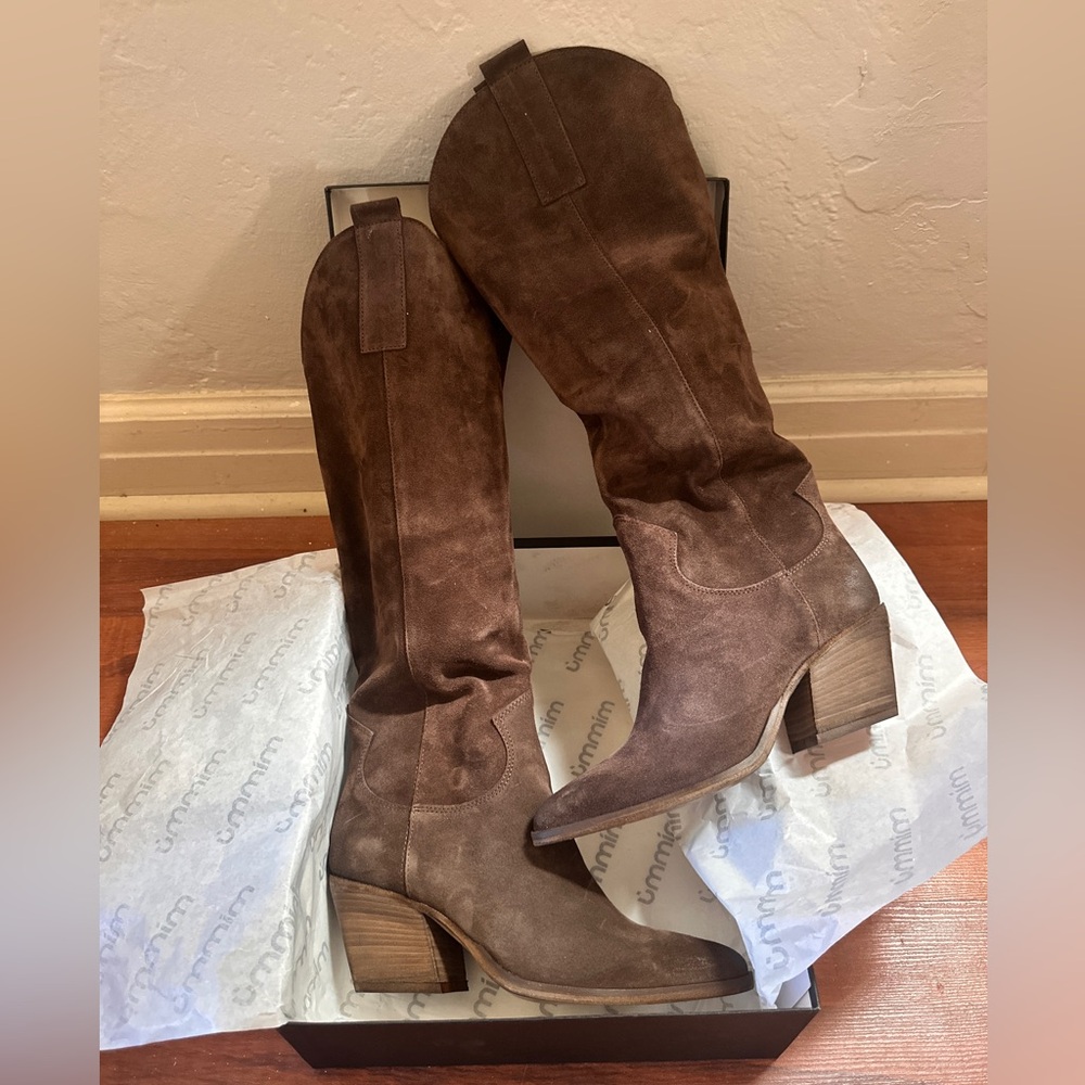 Italian handmade suede western boots chocolate